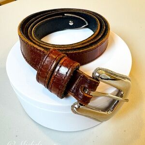 Vintage Joan & David Brown Leather Belt “ Western Style with Silver Buckle”